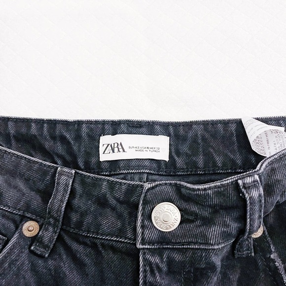 Zara Black Wash Distressed Straight Leg Denim Jeans SZ10 - Picture 3 of 6